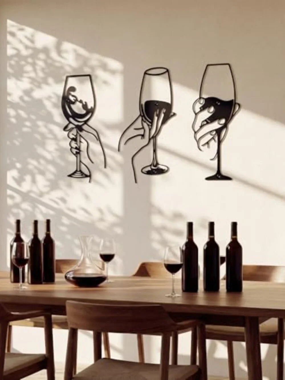 BRAND NEW 3 Pcs Wine Wall Art Black Metal Wine Sign